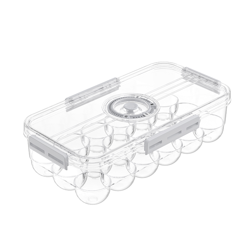 Bin penyimpanan telur 18-hit yang dapat ditumpuk dengan tutup pelacak time 